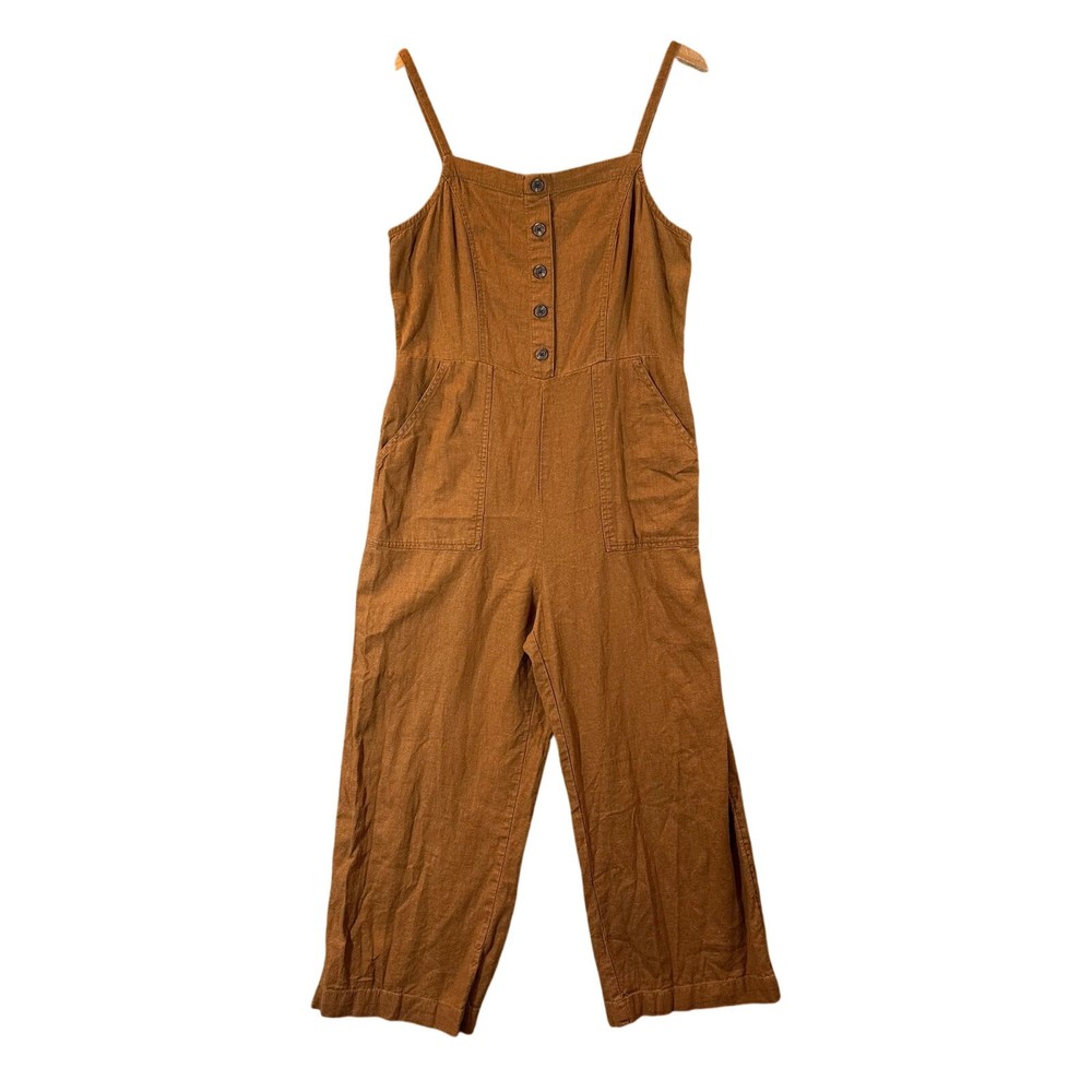 Old Navy Button Front Linen Cami Jumpsuit Spice of Life Brown Smocked Back M