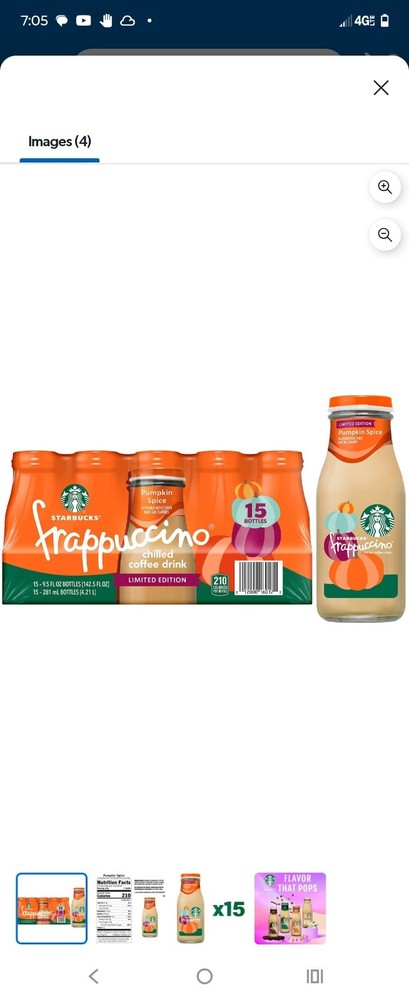 Starbucks Pumpkin Spice Frappuccino Chilled Coffee Drink 15 Pack