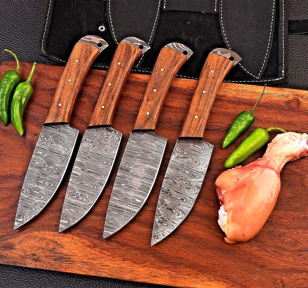 Custom Hand-Forged Damascus Steel Steak Chef Knife Set Kitchen 1800 Series