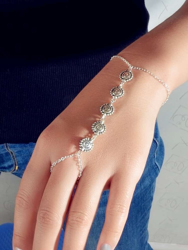 Boho Tribal Silver Charm Slave Bracelet with Geometric Details