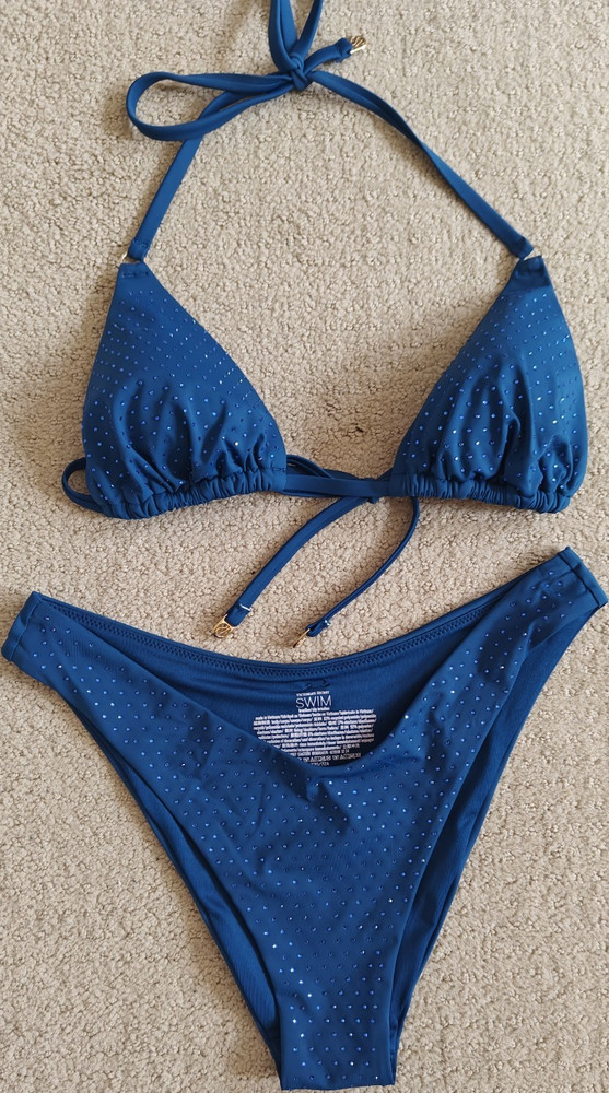 Victoria's Secret Blue Rhinestone Triangle Bikini Set Size M