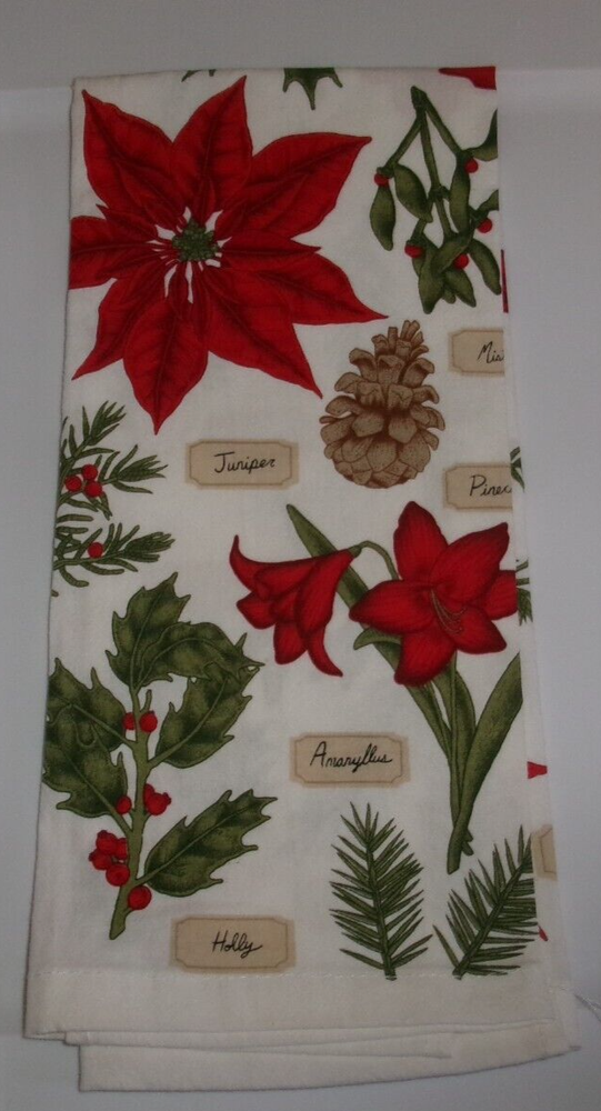 Festive Poinsettia Pinecone Holly Cotton Kitchen Towel-image