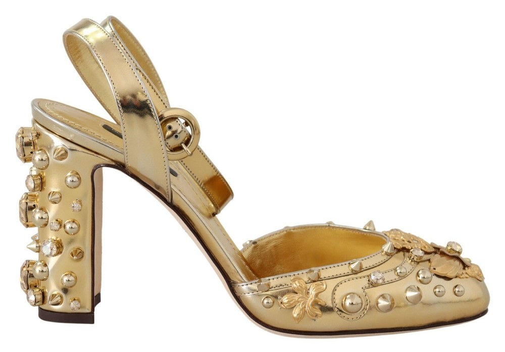 DOLCE & GABBANA Gold Stud Slingback Sandals EU37 US6.5 Luxury Heels