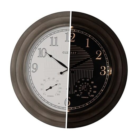 Self-Illuminated in/Outdoor Atomic Wall Clock with 24 Inch Farmhouse Grey Oak