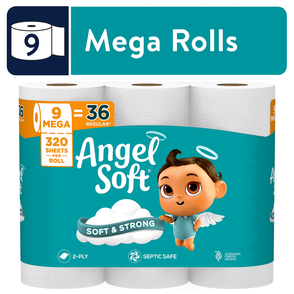 Angel Soft 2-Ply Toilet Paper, 9 Mega Rolls