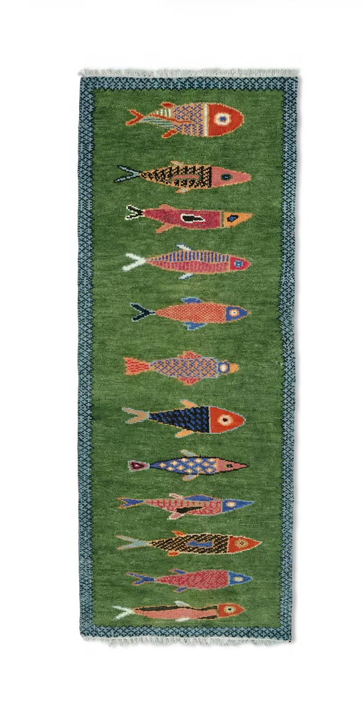 Handwoven Runner Wool Kilim Dhurrie Rug Color Green Multi Design Carpet Rug