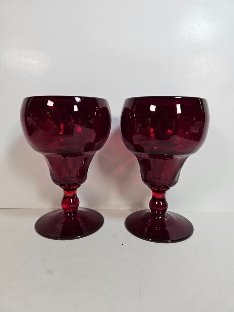 1930s Fenton Ruby Red Georgian Water Goblets Set of 2