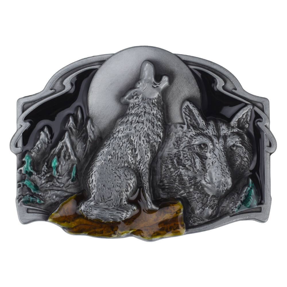 Western Belt Buckle for Men & Women Cowboy Rodeo Vintage Style Wear Wolf Howling