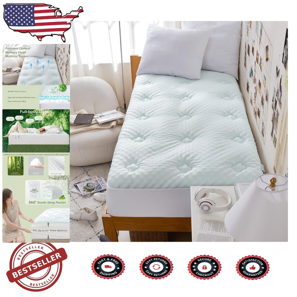 Twin Bamboo Viscose Mattress Topper with Memory Foam for Ultimate Comfort