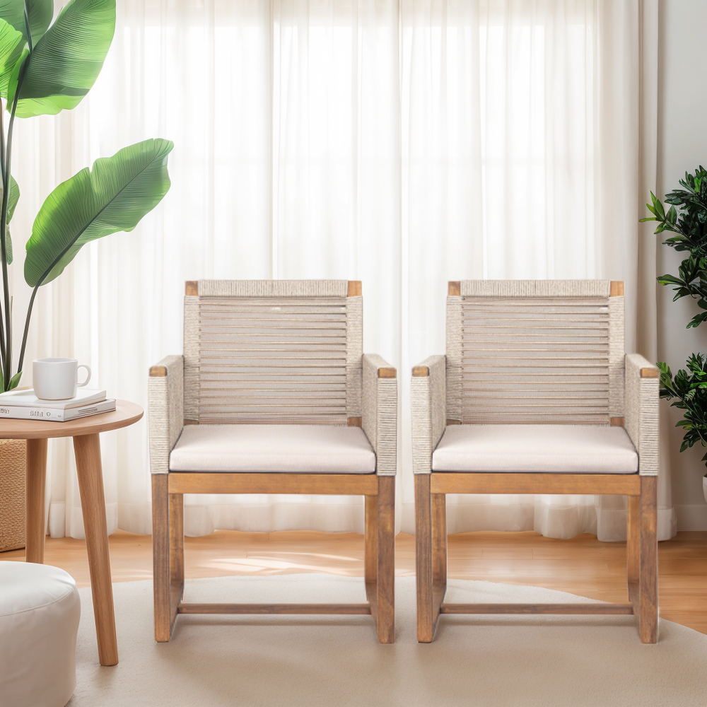 Set of 2 Outdoor Patio Armchairs with Washable Cushions for Stylish Dining