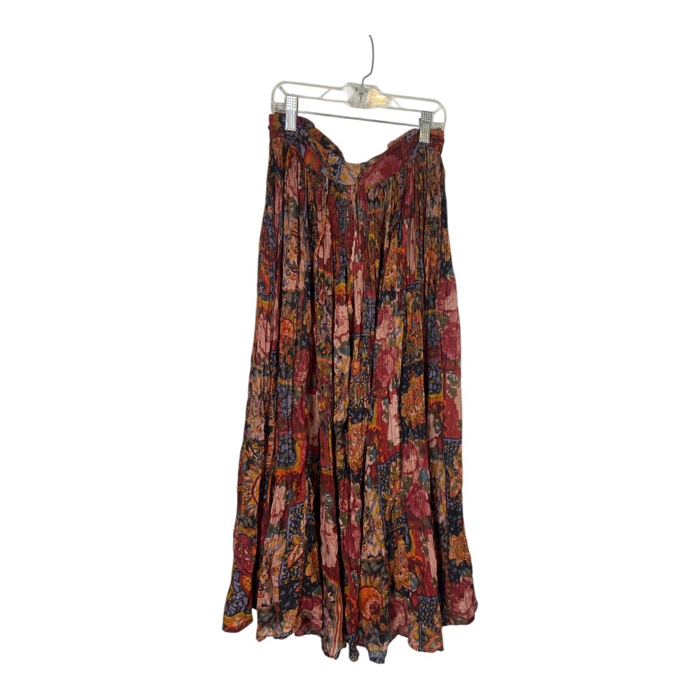 Vintage In Style New York 90s Bohemian Pleated Midi Skirt Brown Free Size Floral
