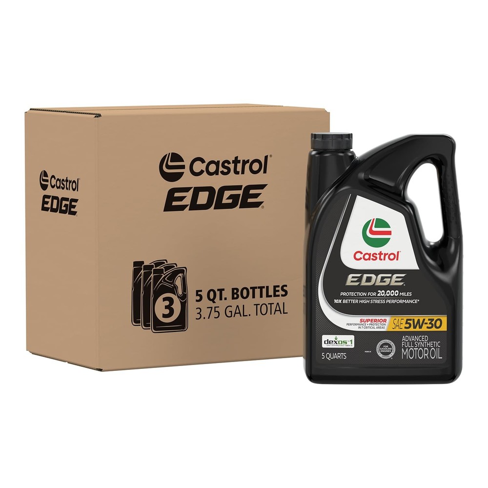 Castrol EDGE 5W-30 Advanced Full Synthetic Motor 5 Quarts, Pack of 3, Amber