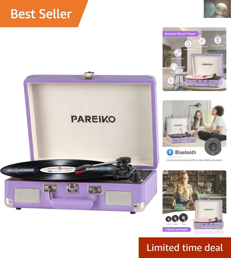 Bluetooth Record Player Portable 3-Speed Turntable with Built-in Battery