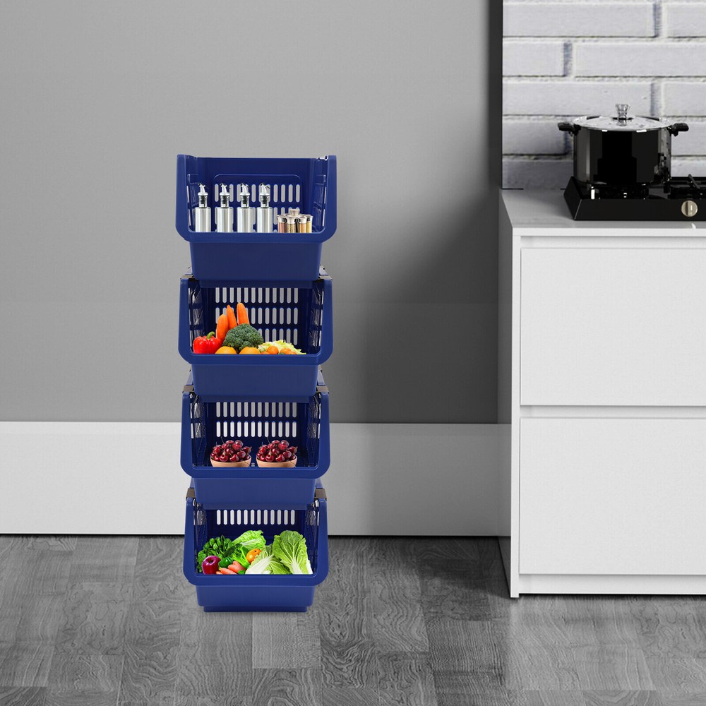 Set of 4 Movable Storage Baskets PP Stackable Organizers For Books,Toys