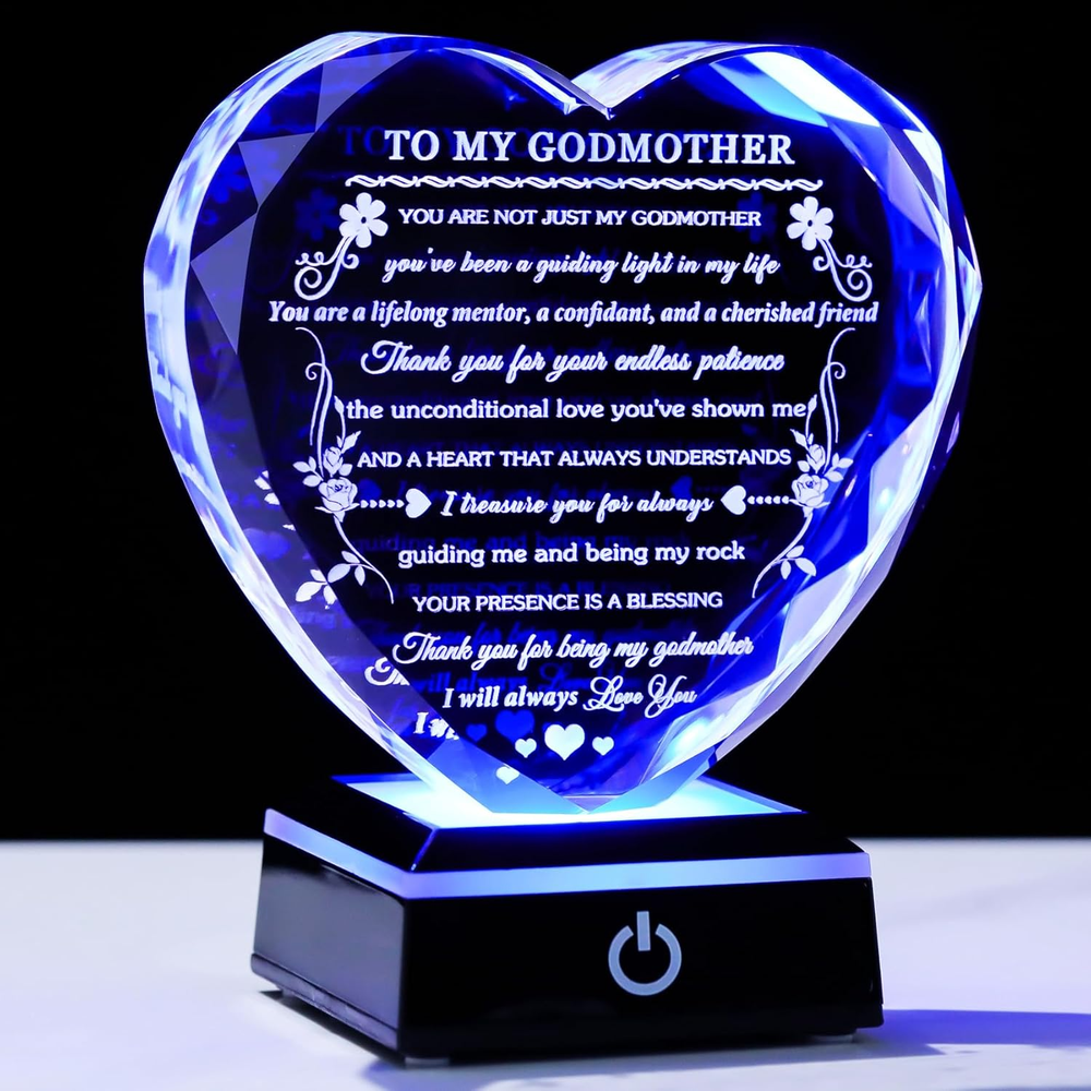 Godmother Gift from Godchild with Colorful LED Base Heart Crystal Gifts for Godm