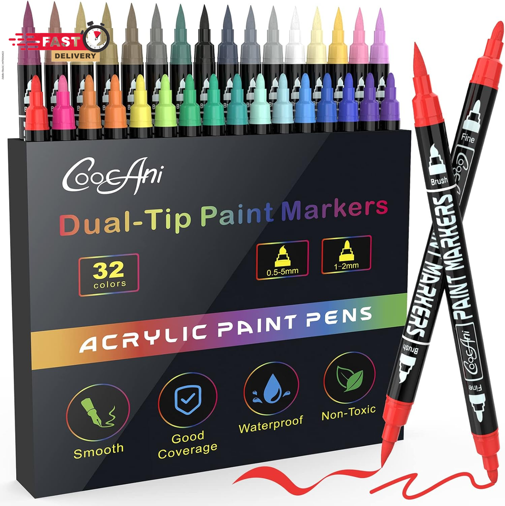 32 Colors Paint Markers, Dual Tip Acrylic Paint Markers for Wood, Canvas, Glass,