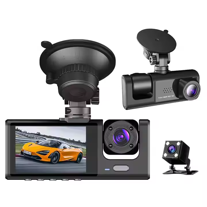 3-Channel 1080p HD Dash Cam with Front Rear Inner Car DVR Recorder
