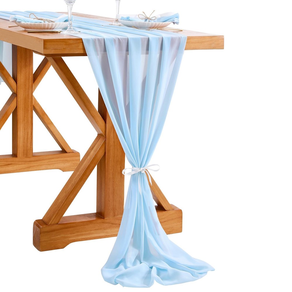 Blue Chiffon Table Runner 27x120 Inches Romantic Sheer Fabric for Birthday Events