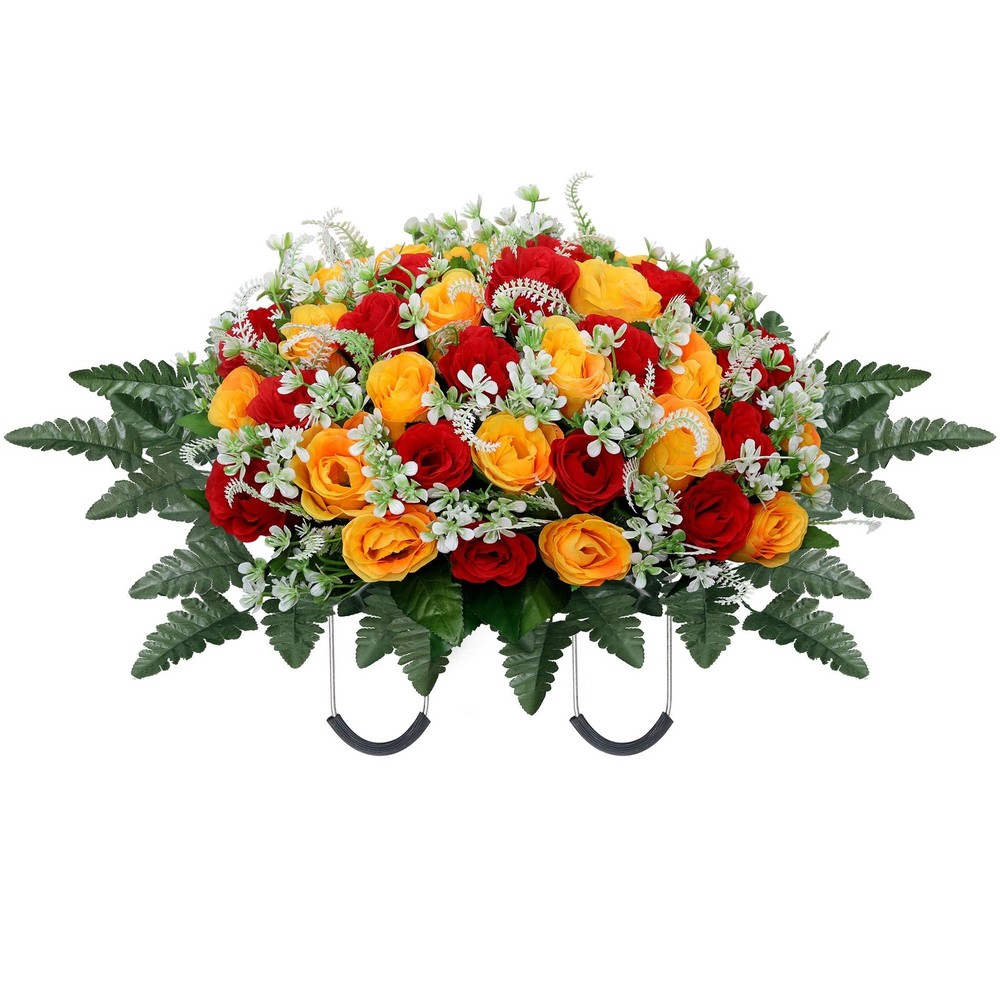Headstone Flower Saddle,Large Artificial Cemetery Flowers for Grave,Cemetery