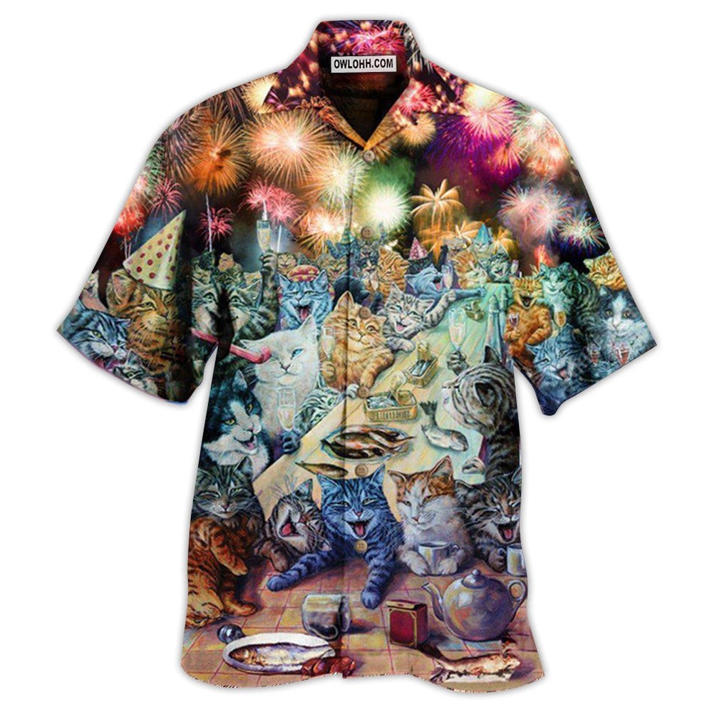 Cat New Years Party Of The Cats Hawaiian Shirt, Short Sleeve Unisex, Beach Shirt-image