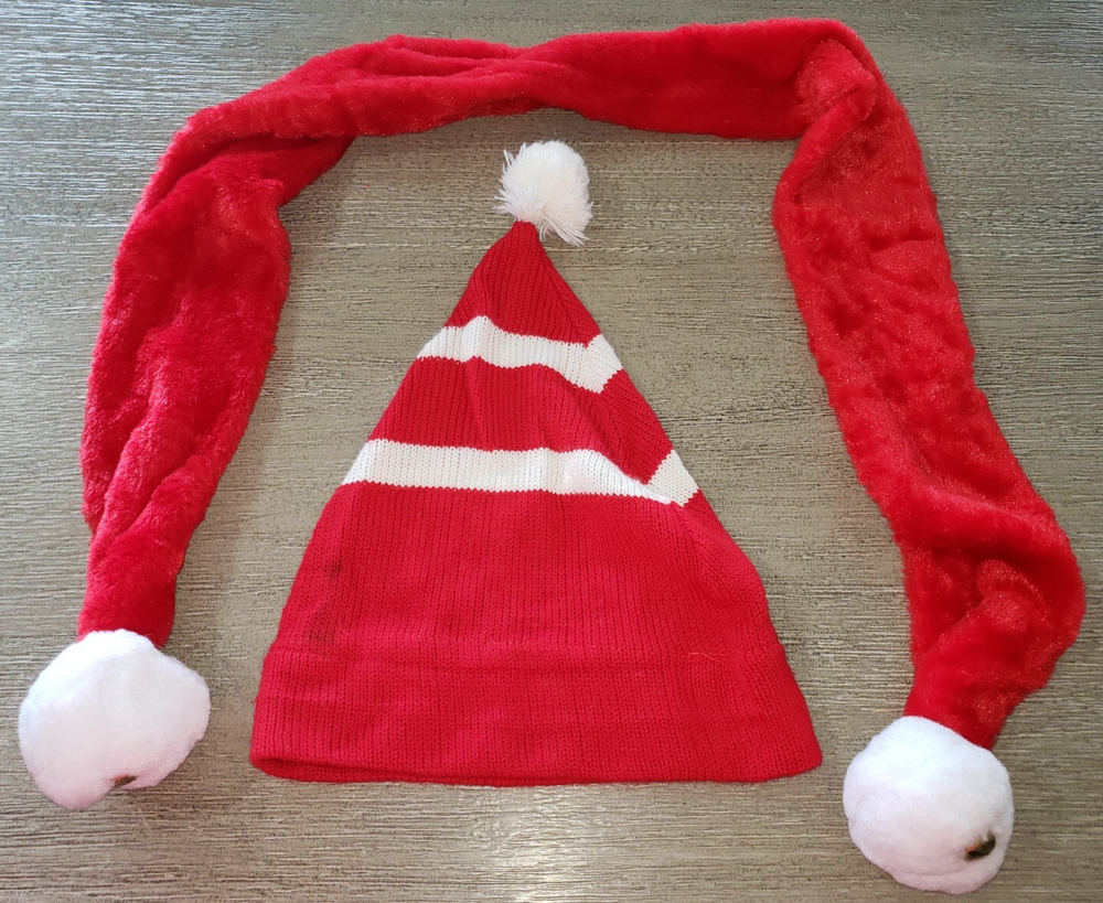Festive Red White Knit Santa Hat with Fleece Scarf and Bells