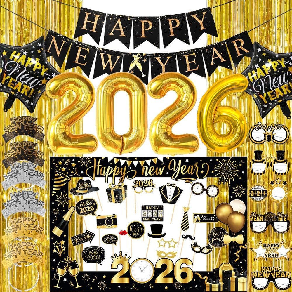 Happy New Years Decorations 2026, New Year Eve Party Supplies Kit Included Fo...-image