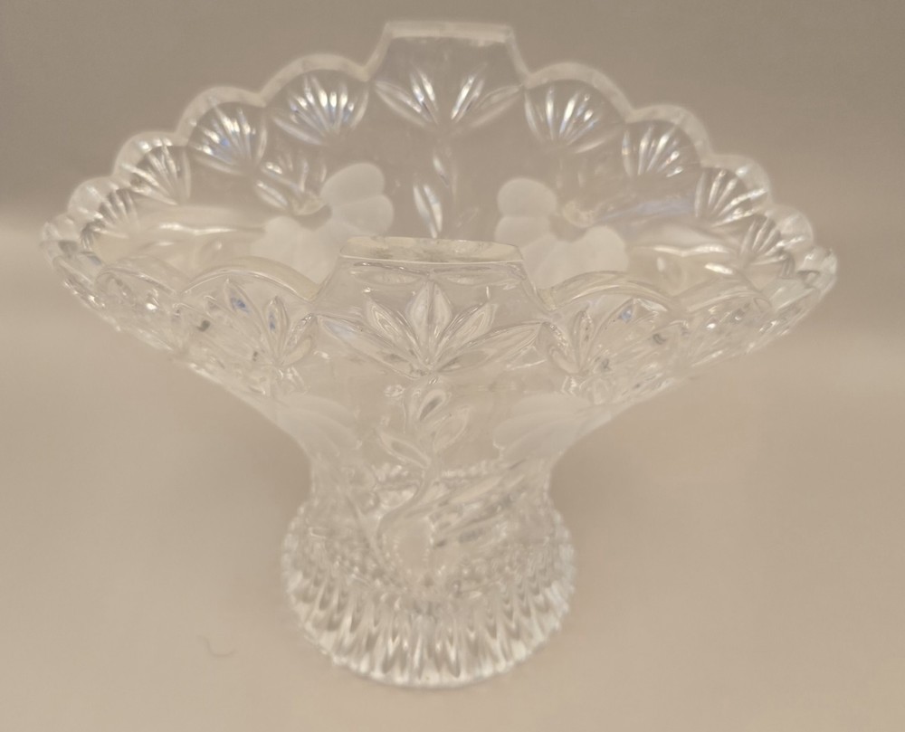 Vintage Hand-Cut Crystal Flower Vase with Floral Edging
