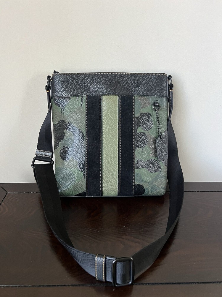 COACH Metropolitan Slim Messenger Crossbody Bag in Camo Print with Suede Accents  