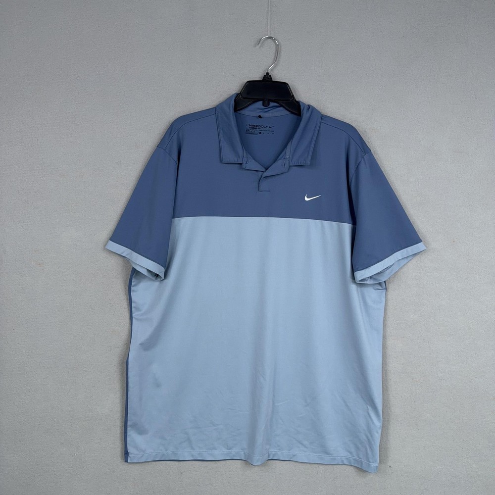 Nike Golf Polo Shirt Mens XL Blue Colorblock Dri-FIT Performance Golf Preppy