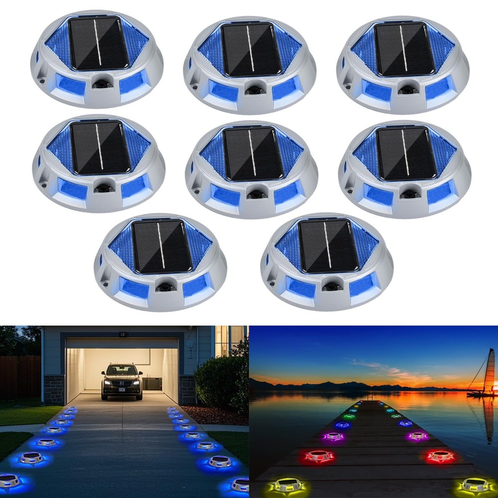 8 Pack Solar Driveway Lights with 12 Color Modes, IP67 Waterproof, Aluminum Alloy