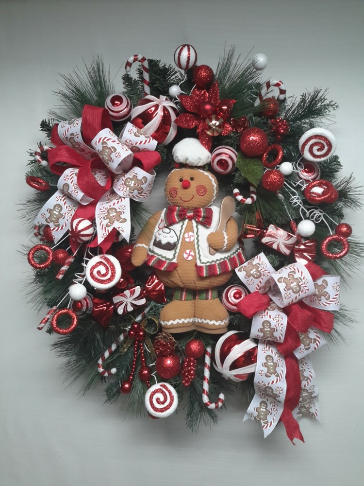 Gingerbread Man Christmas Wreath Winter Holiday Decor Candy Sweets On Sale-image