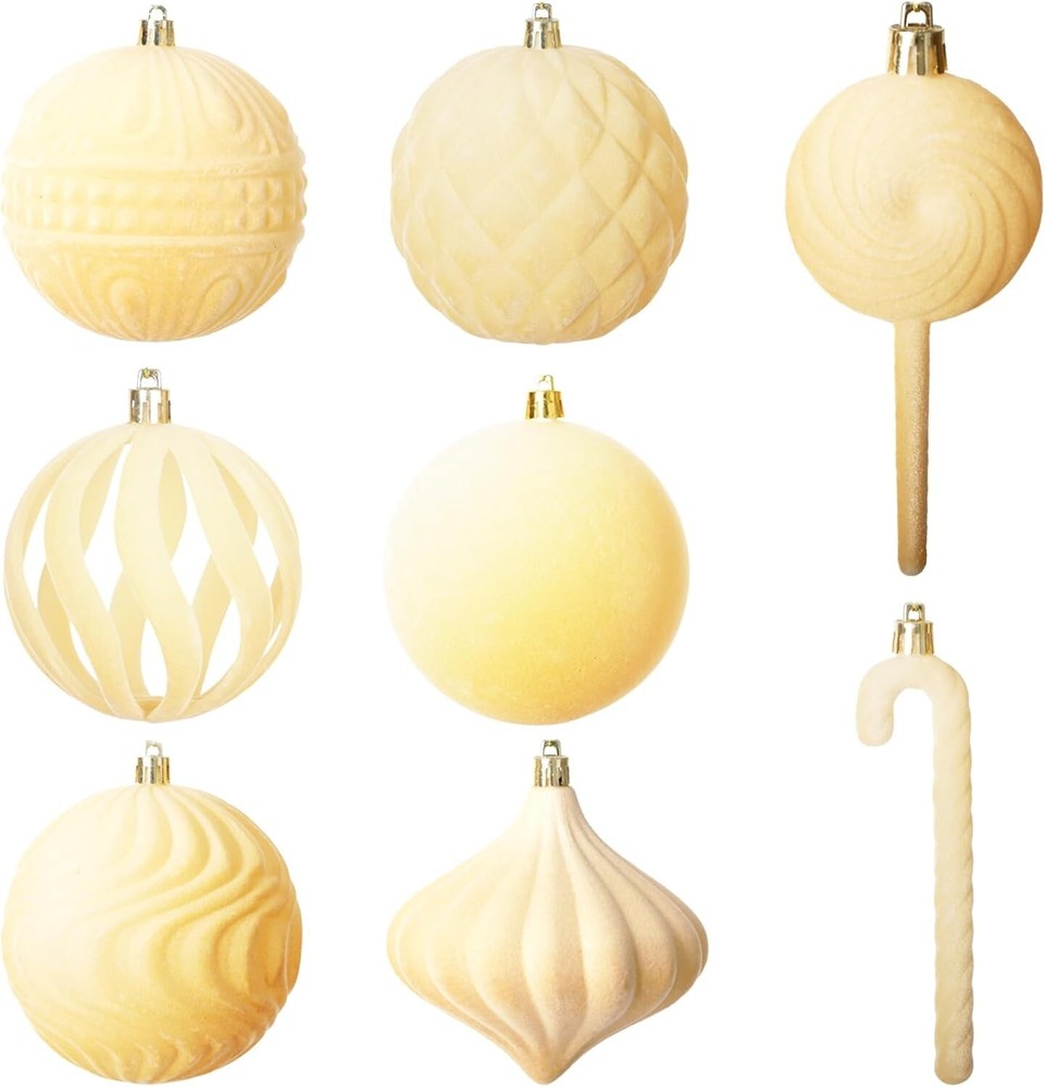 Senjie Christmas Tree Ornaments Velvet Balls,63PCS Bulk Khaki Flocked Decoration