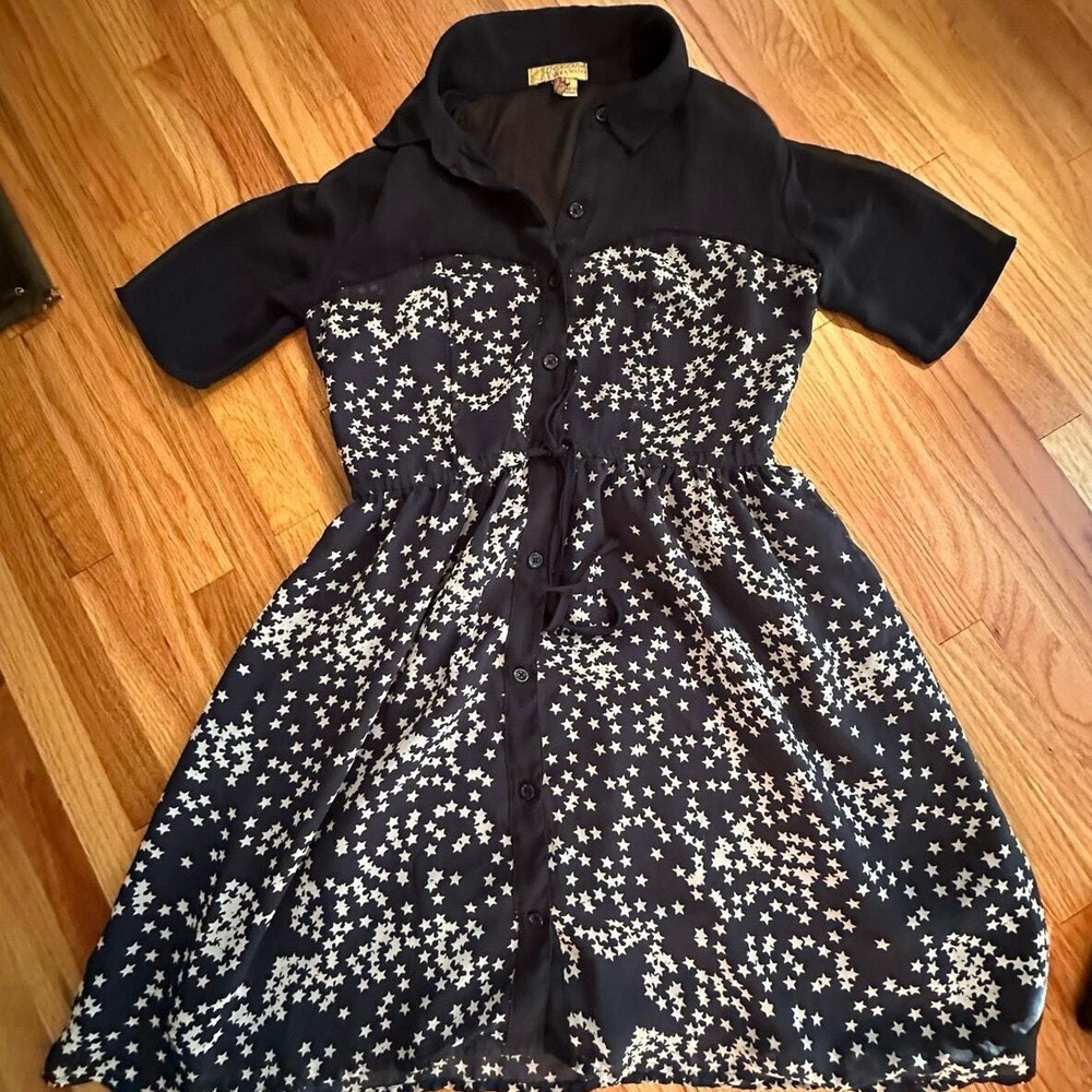 Princess Vera Wang Dress Junions Size 1 Navy Blue White Star Print Button Front