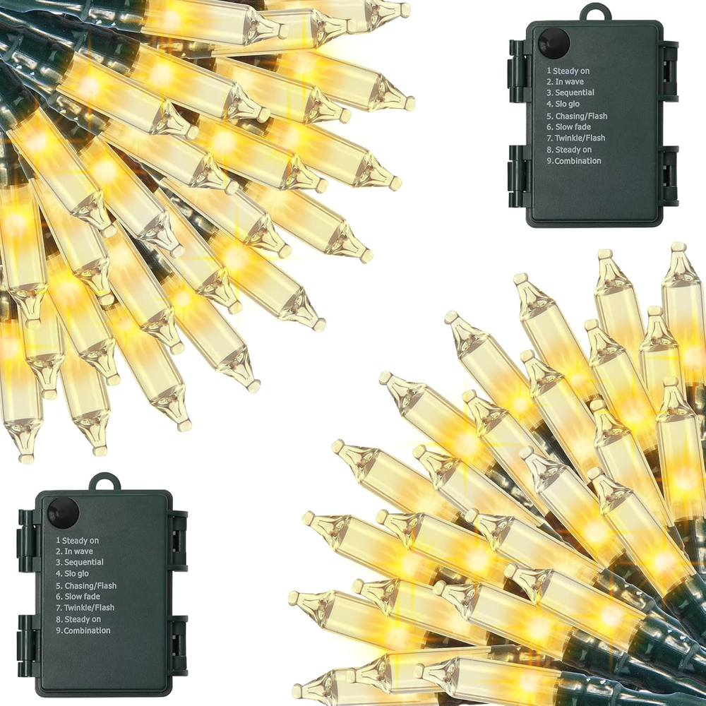 2 Pack 23Ft 70 LED Battery Operated Waterproof Mini Christmas String Lights