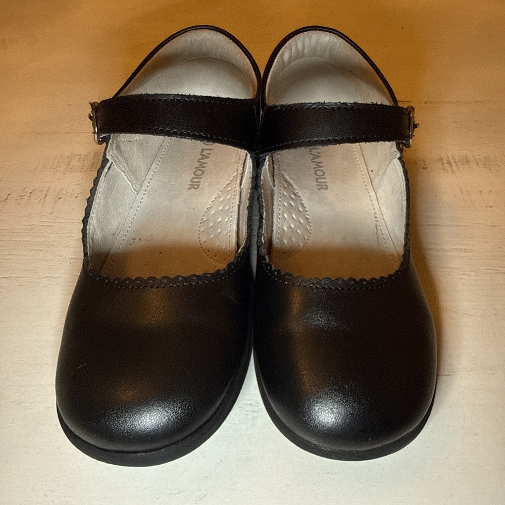 L’Amour Girls Mary Jane Shoes Size 2 Black Leather Style H501 Dress Shoes