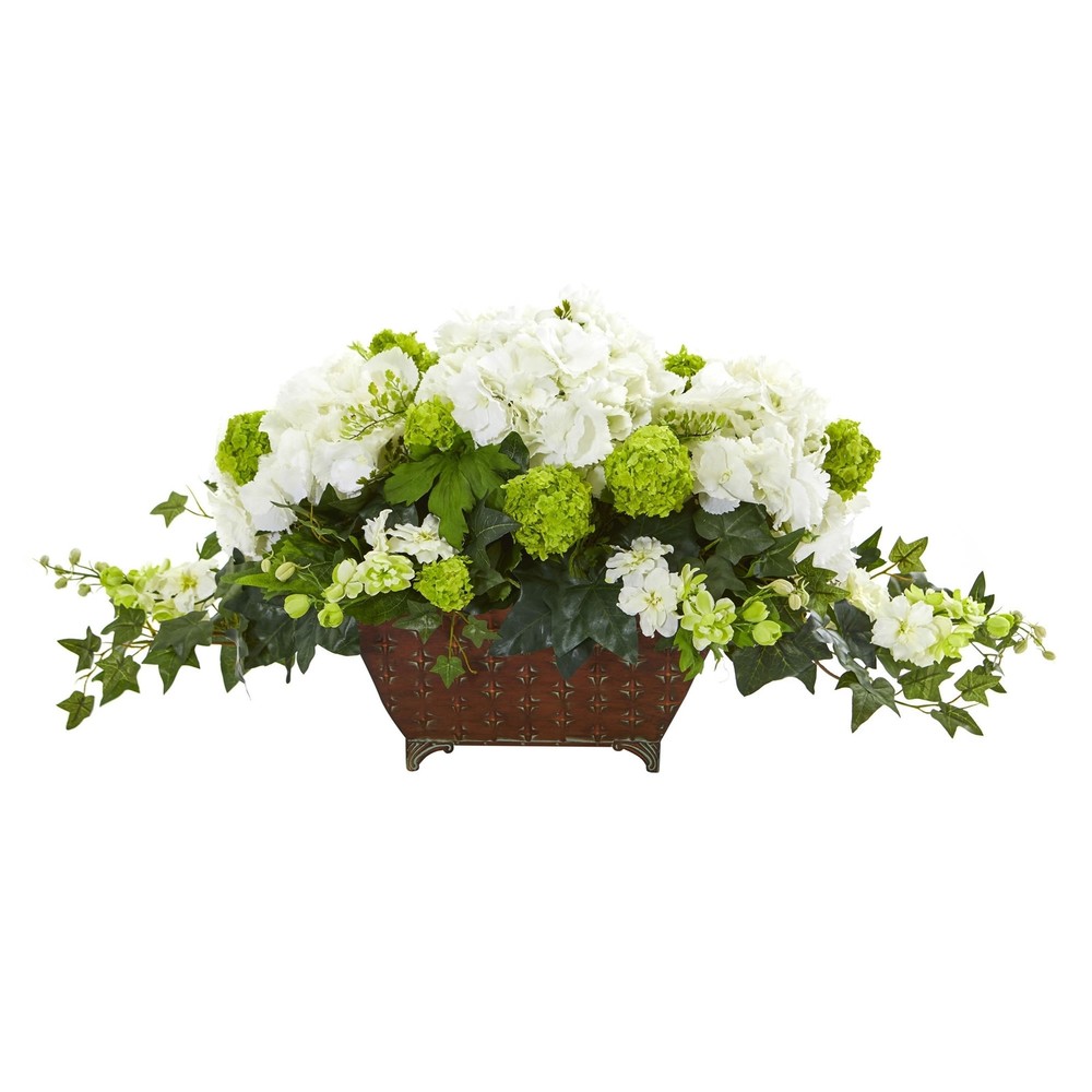 Lush Hydrangea & Ivy Artificial Floral Arrangement  