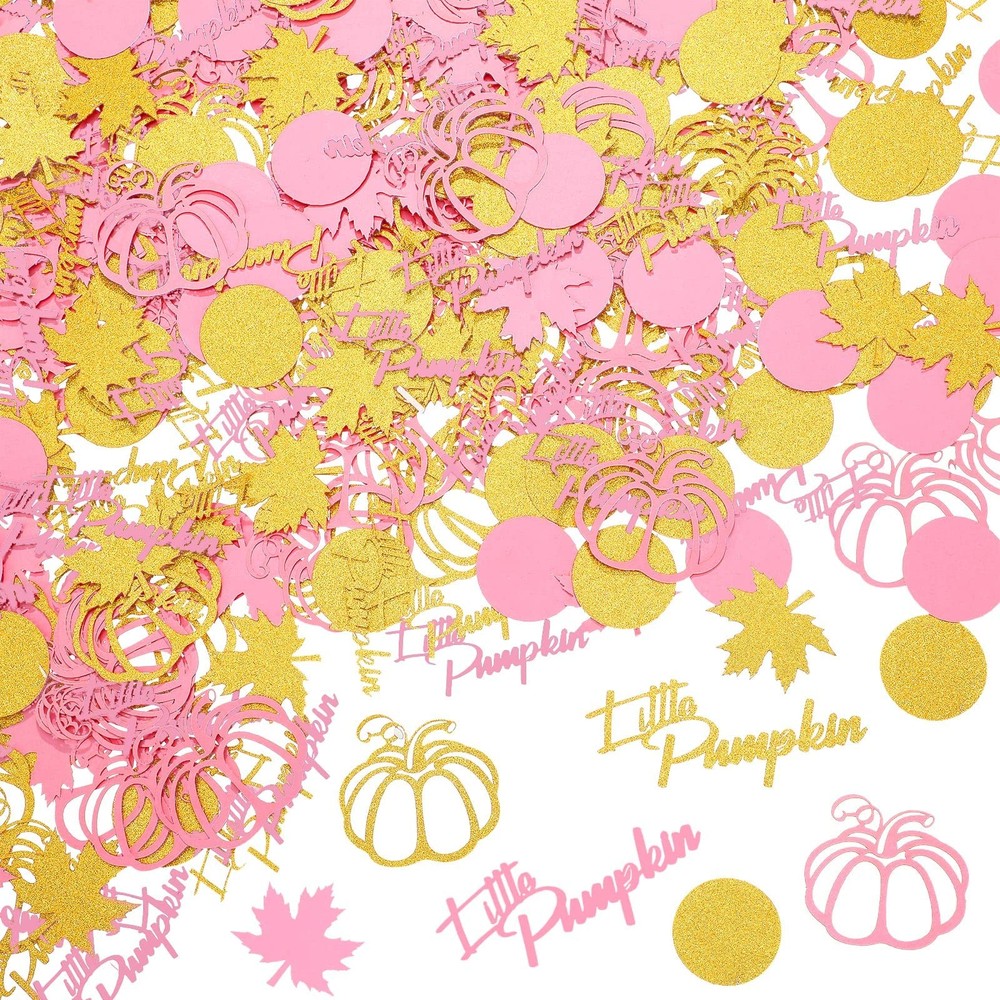 400 Pieces Fall Confetti - Pink Gold Pumpkin Maple Leaf Shapes for Baby Showers Decorations