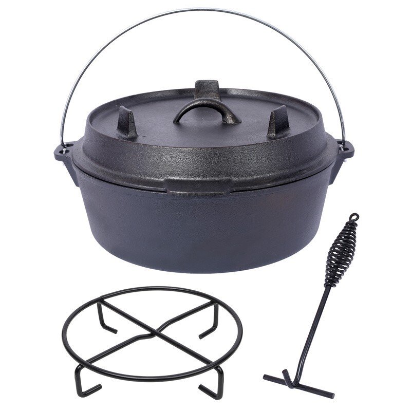 6 Qt Pre-Seasoned Cast Iron Dutch Oven with Skillet Lid for Camping