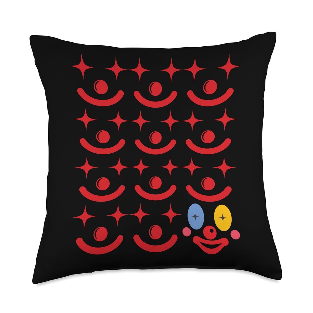 Smiling Clown Face Carnival Halloween Throw Pillow Circus Decor