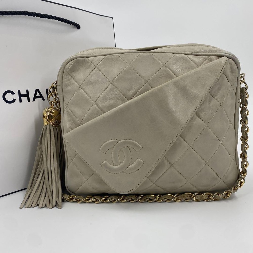 Chanel Beige Matelasse Coco Mark Fringe Shoulder Bag