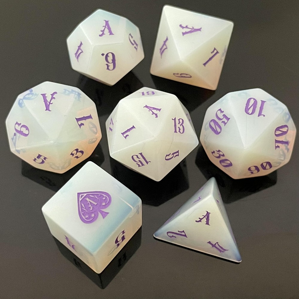 Truewon Opal Dice Set of 7 Handmade Stone Dices for RPGDND Made Gemstones. Gl...