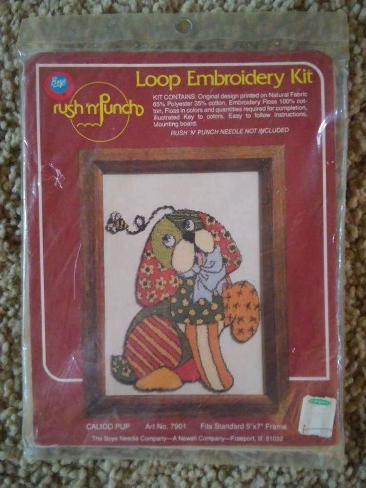 Rush n Punch Loop Embroidery Kit Calico Pup Vintage 1979 Sealed Pkg Boye