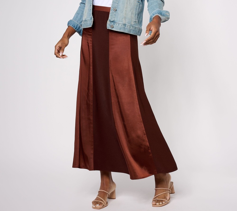 Peace Love World Women's Petite Skirt PM Label Satin Black A615071