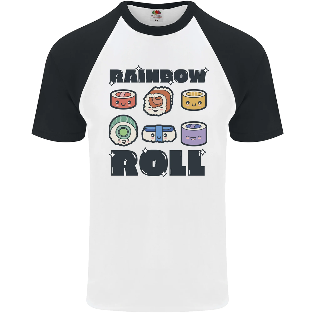 Kawaii Sushi Rainbow Roll Fish Design Men's Summer Baseball Tee