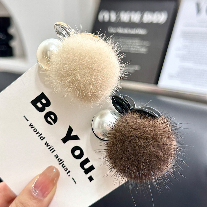 Cute Womens Real Mink Fur Hair Clip Barrette Bobby Pin Hair Claw Gift