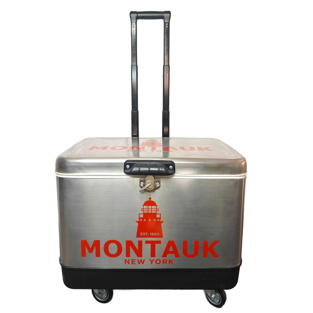 Stainless Steel 54Qt Ice Chest with Retractable Handle and Wheels for Outdoor