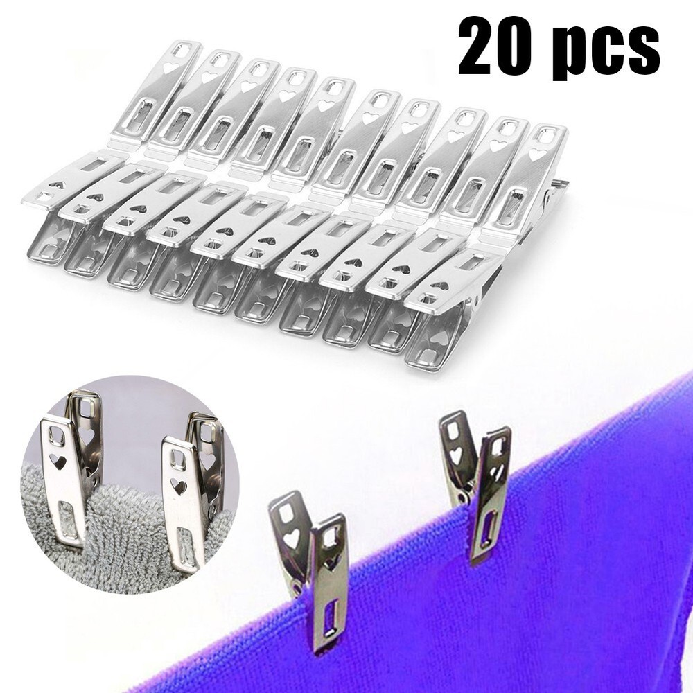 20x Stainless Steel Clothes Pegs Hanging Pins Windproof Clips Laundry Towel