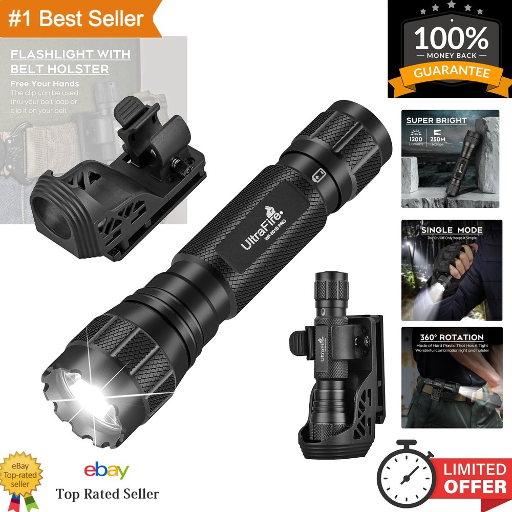 High-Intensity 1200 Lumen Tactical Flashlight with Adjustable Duty Holster