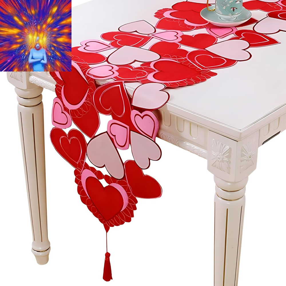 Valentines Day Table Runner - 69 X 15 Inch Embroidered Love Heart Table Decorati