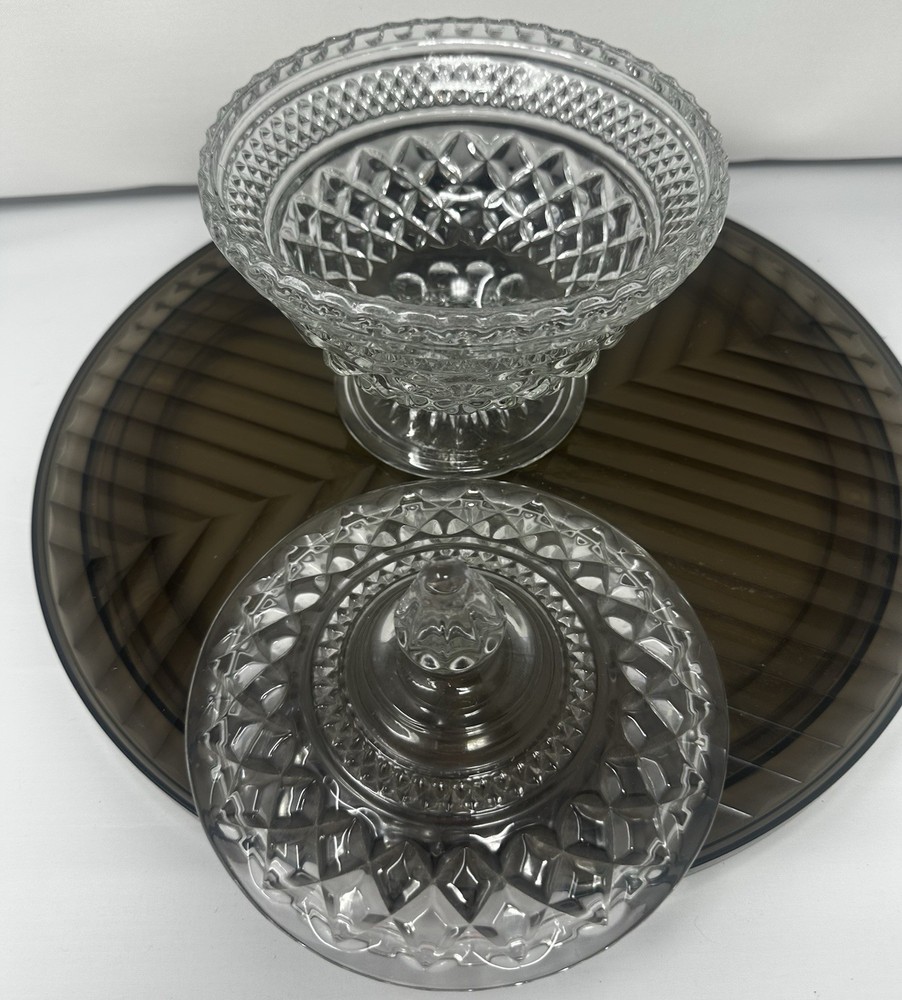 Vintage Anchor Hocking Wexford Lidded Pedestal Candy Dish in Crystal Glass